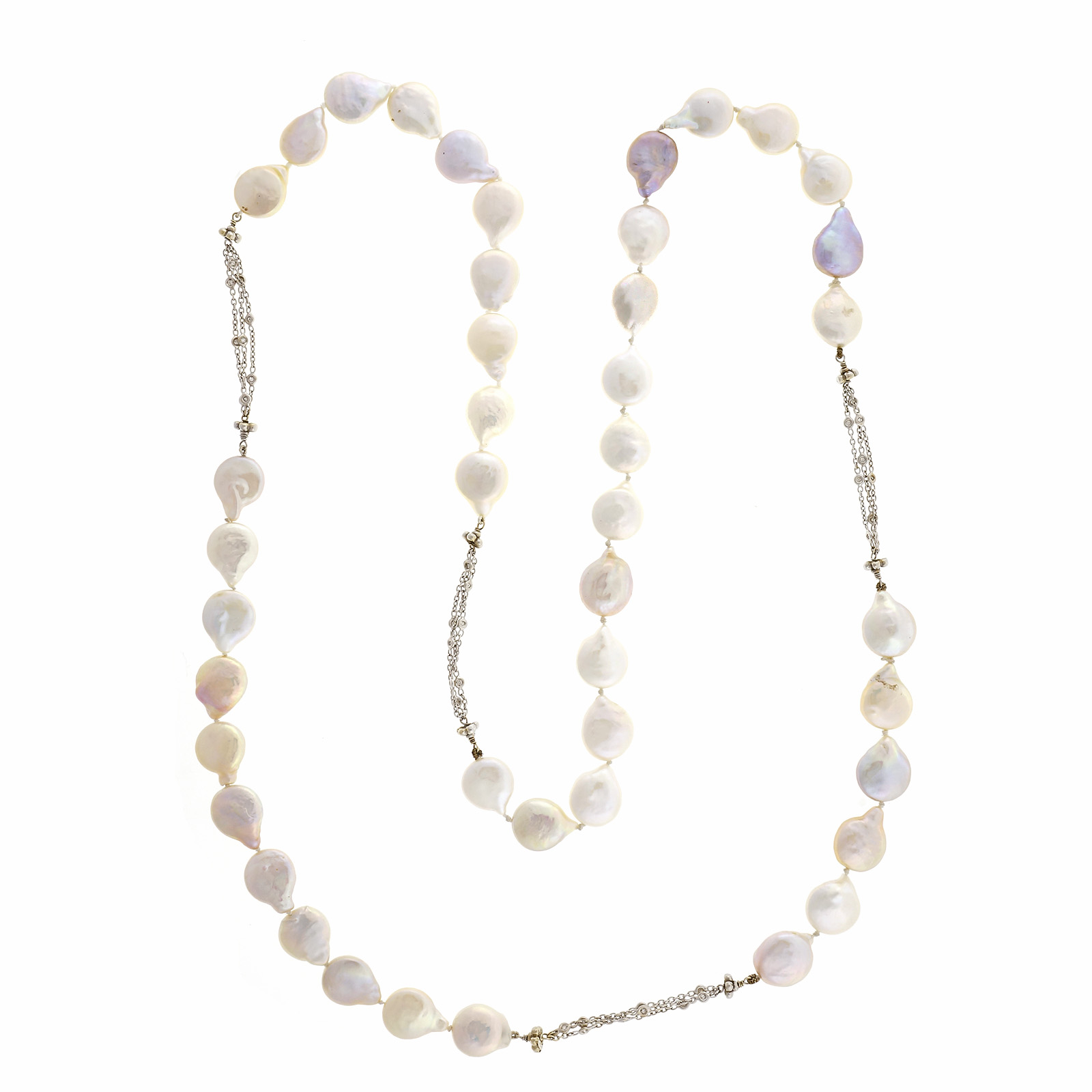 18K White Gold with Pearl  0.33ct Diamond Necklace