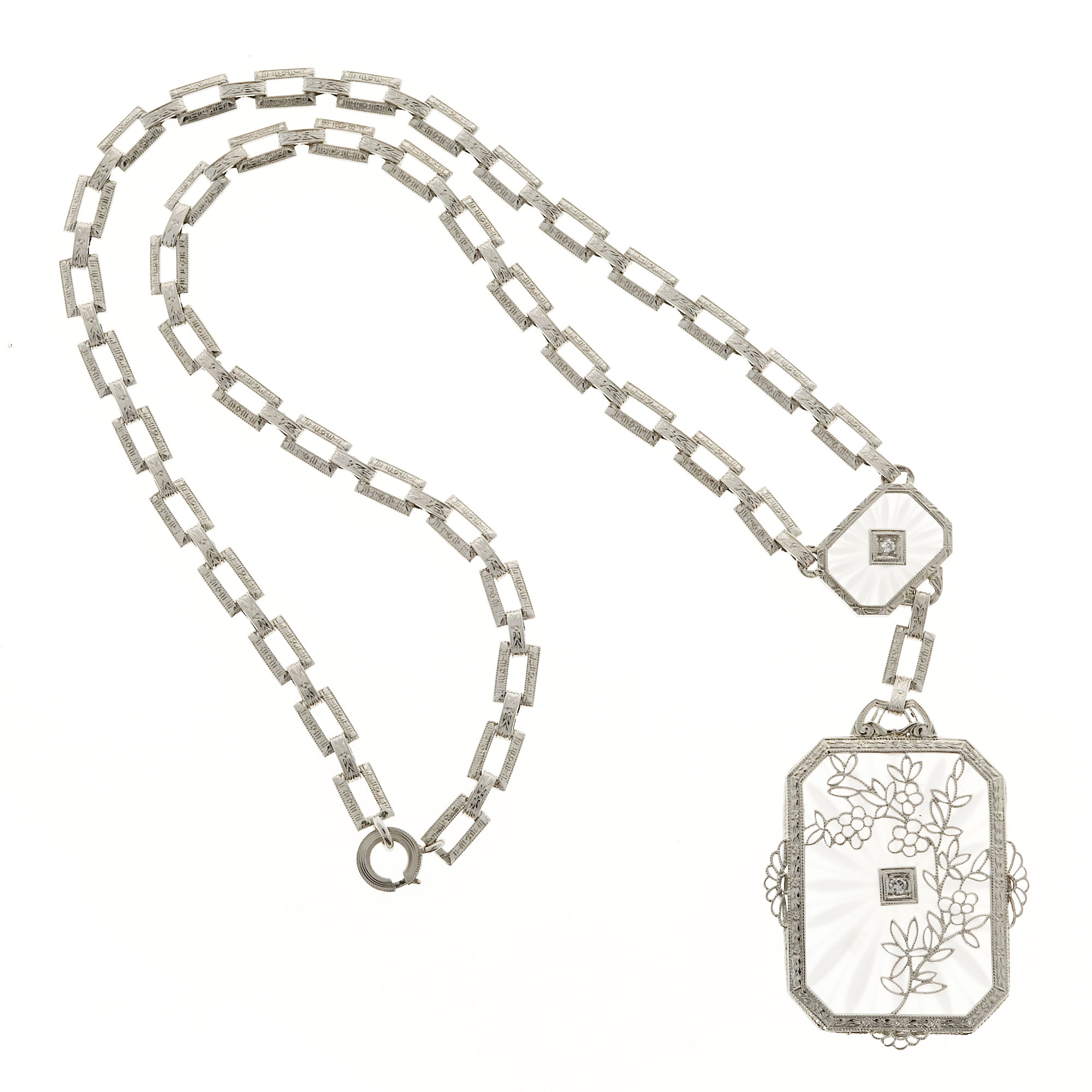 14K White Gold with Quartz  0.08ct Diamond Necklace