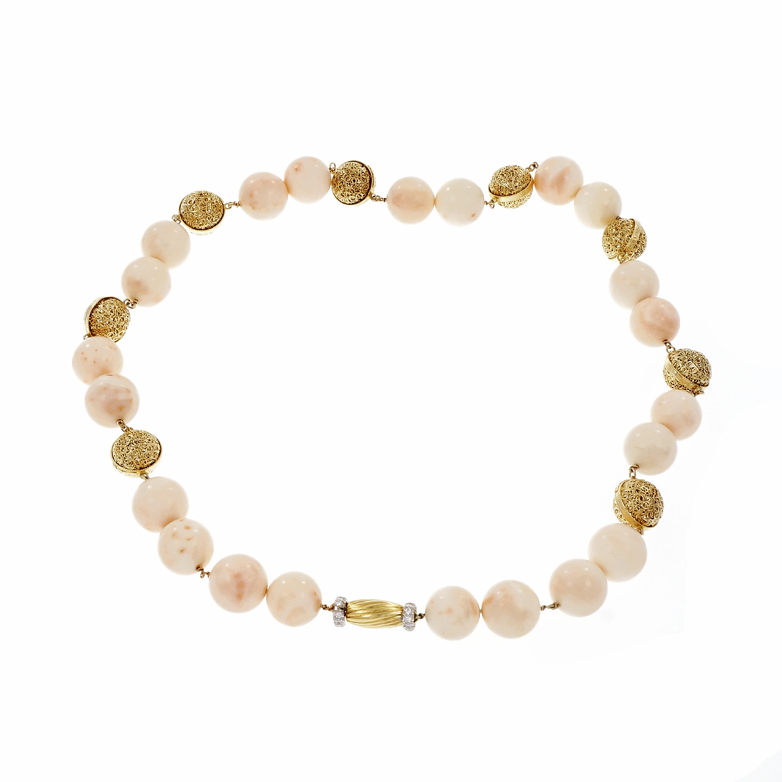 14K Yellow Gold  18K Yellow and White Gold with Beads  0.50ct Diamond Necklace