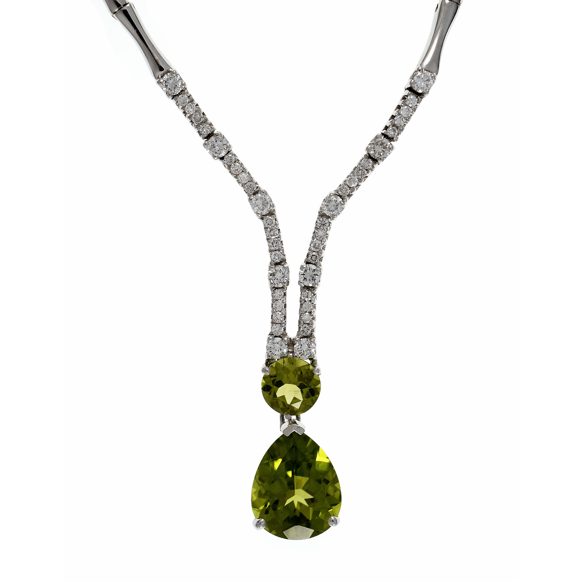 18K White Gold with Peridot  Diamond Pendant Necklace