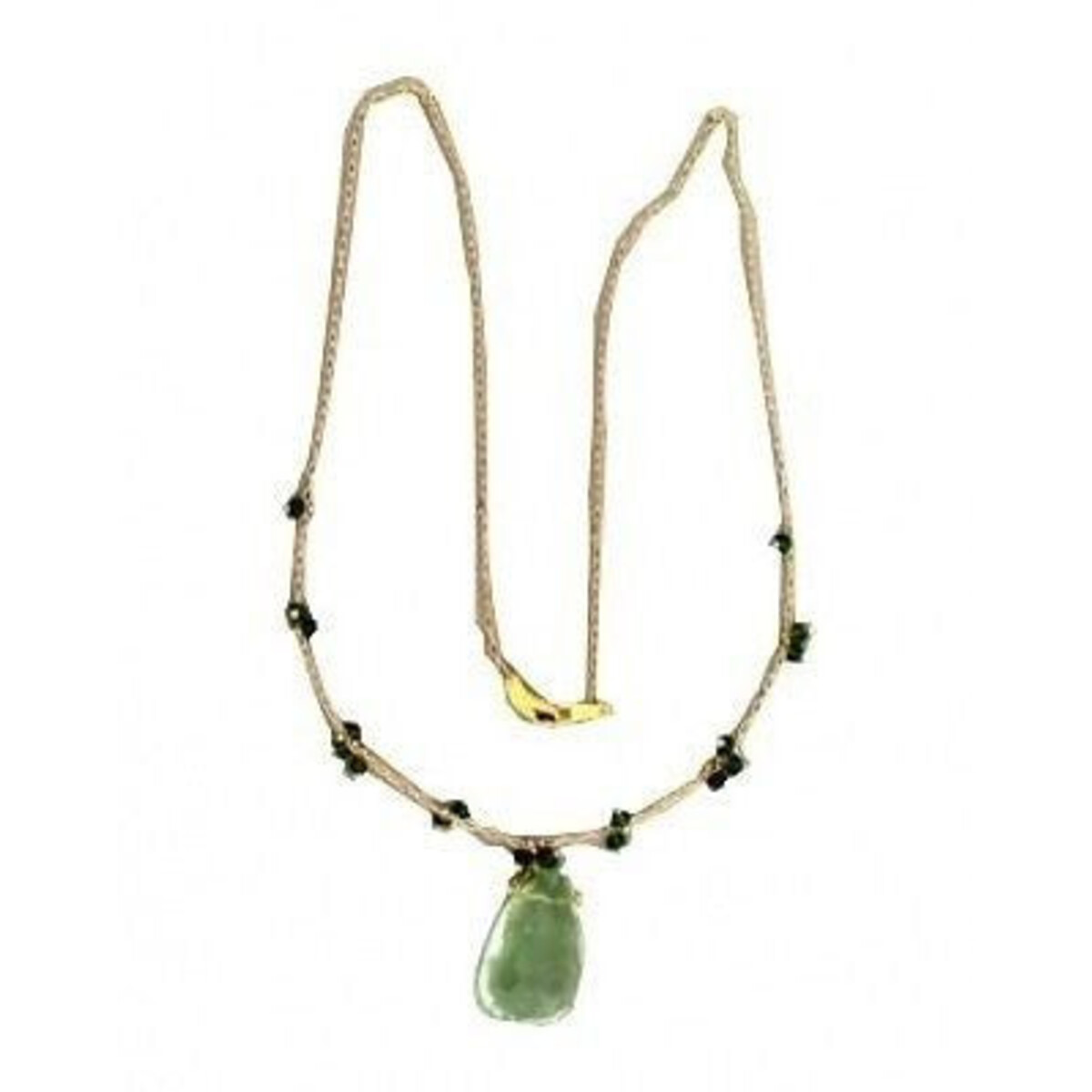 Estate Green Amethyst Turquoise Art Style 14k Yellow Gold Necklace 17 1/2 Chain