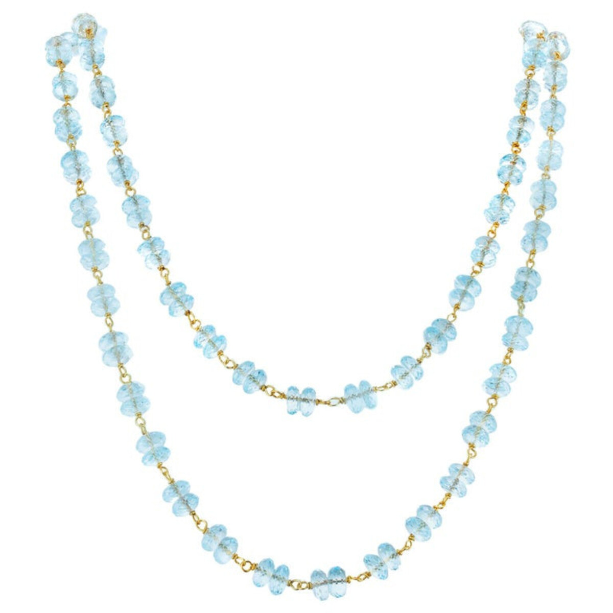 Estate 32 In 70 Carat Blue Topaz Faceted Rondelle Bead 14k Twisted Wire Necklace