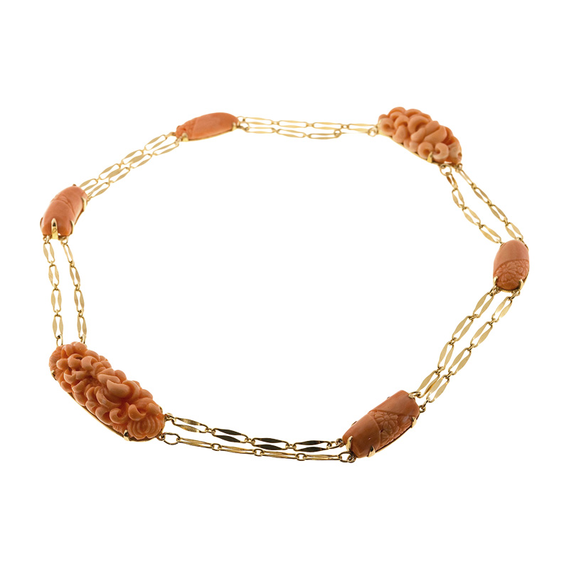 Vintage 14K Rose Gold  Pink Coral Necklace