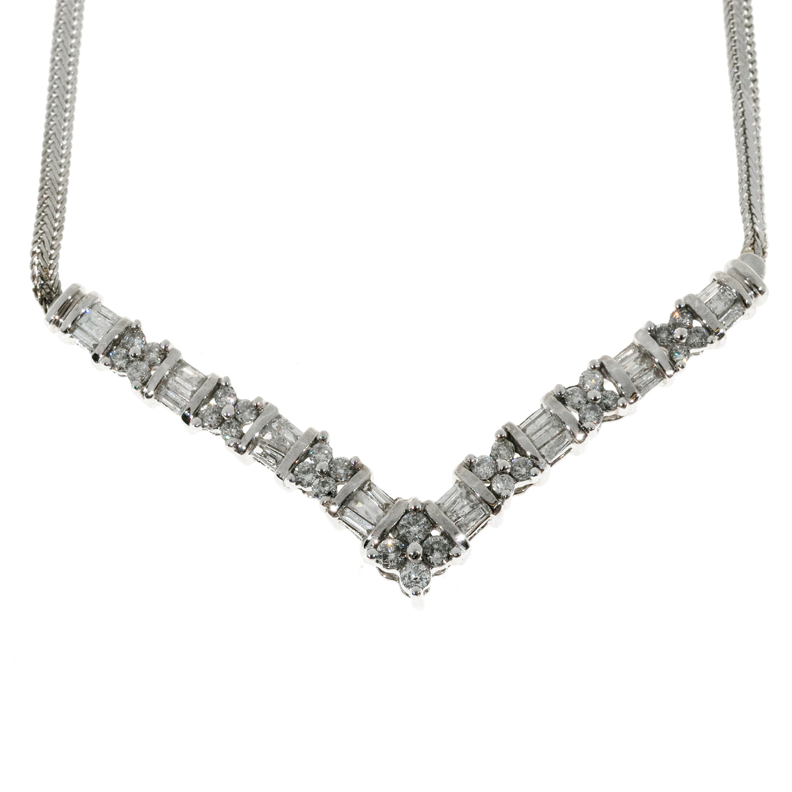 14K White Gold with 1.04ct Diamond  Flat Chain Necklace