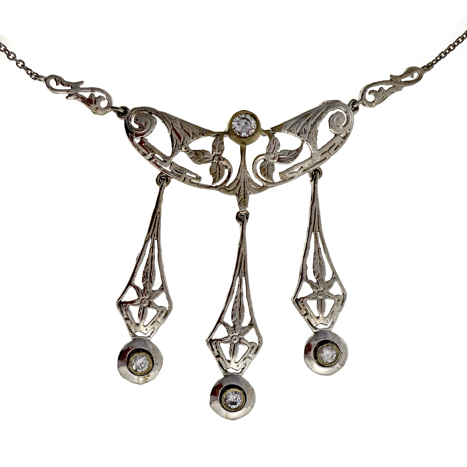 14K White Gold with 0.35ct Lavaliere Diamond Dangle Pendant Necklace