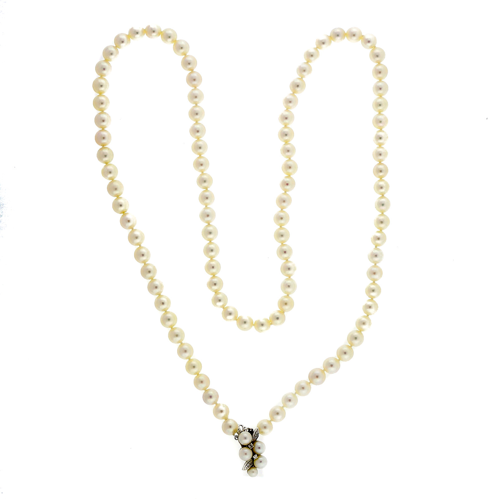 14K White Gold with Pearl  Diamond “Y” Style Necklace