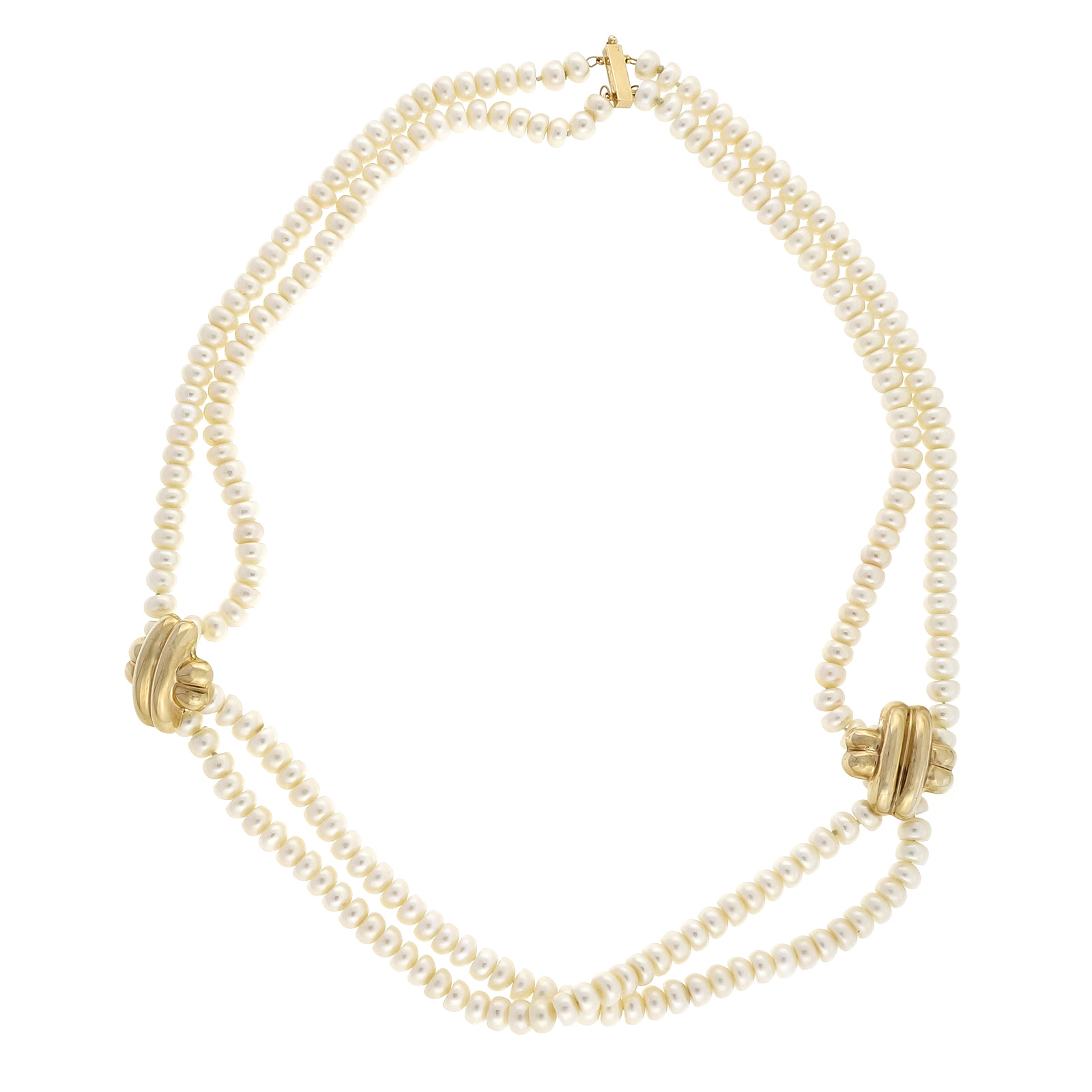 14K Yellow Gold with Two Rows Chinese Freshwater Pearl Necklace