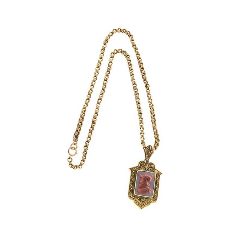 Vintage 14K Yellow Gold Carnelian Pendant Locket Necklace 
