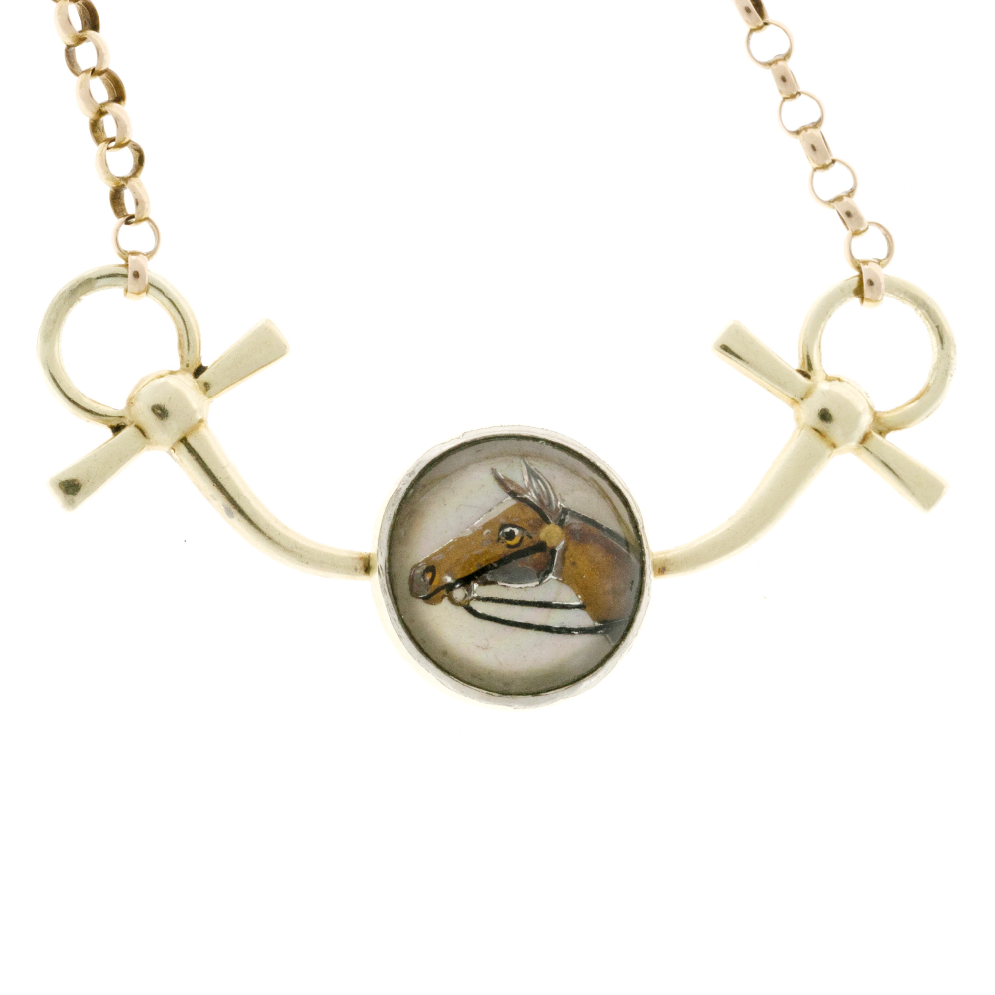 14K Yellow Gold with Quartz Horse Necklace