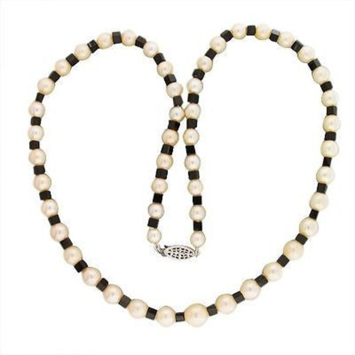 Vintage 1950 25 Inch 49 Japanese Akoya Pearl And Black Onyx 10 To 7mm Necklace