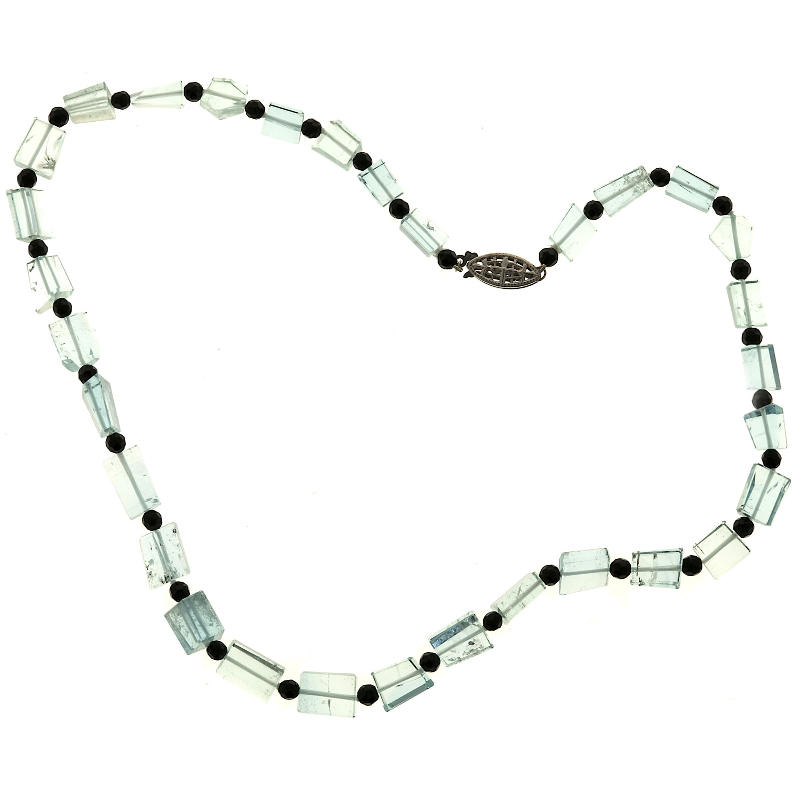 14K White Gold with 150ct Aquamarine Crystal  Onyx Bead Necklace