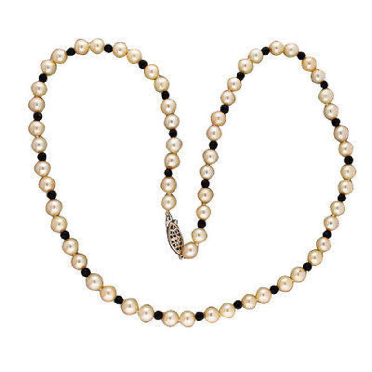 14K White Gold with Pearl & Onyx Bead Necklace
