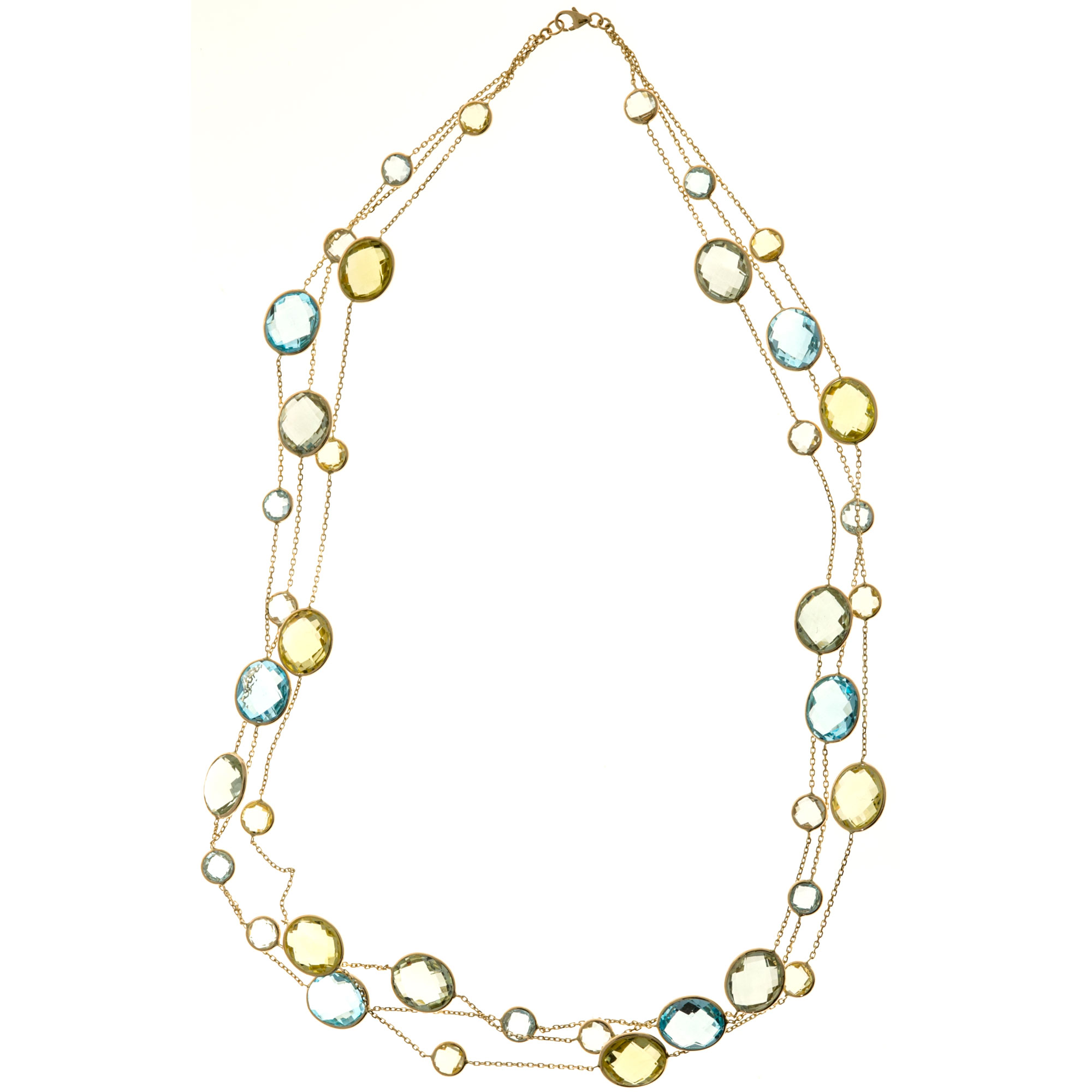14K Yellow Gold with Quartz, Topaz  Amethyst Necklace