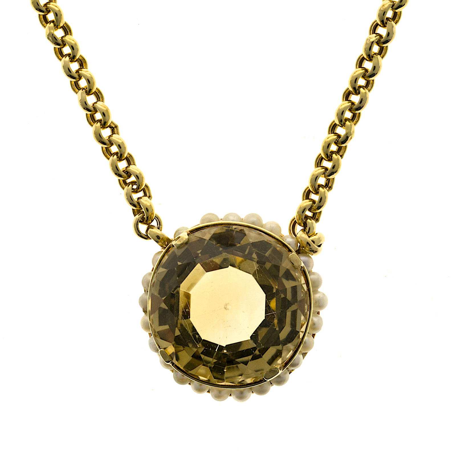 14K Yellow Gold with 11.00ct Citrine  Pearl Pendant Necklace