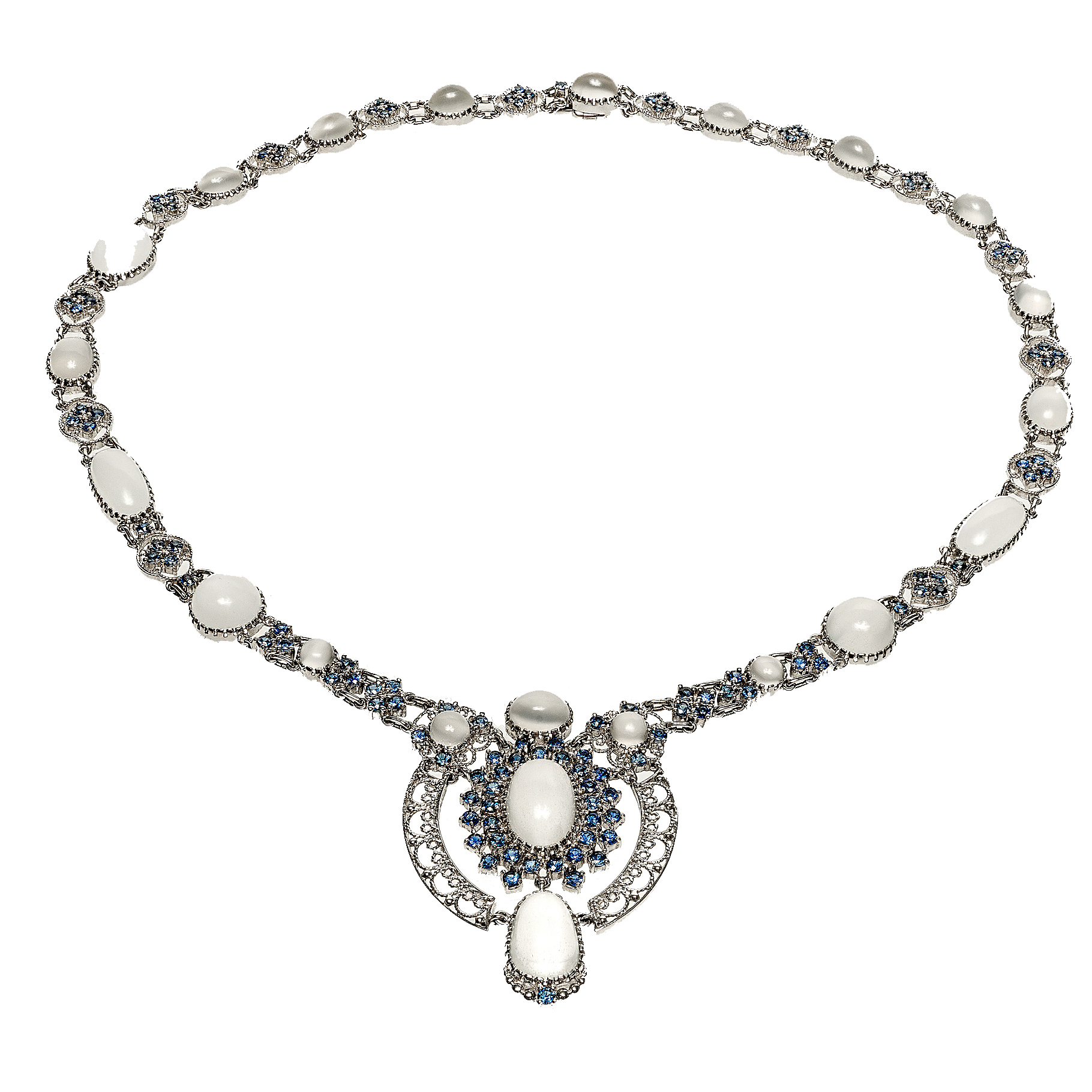 14K White Gold with 30.00ct Moonstone  Sapphire Necklace