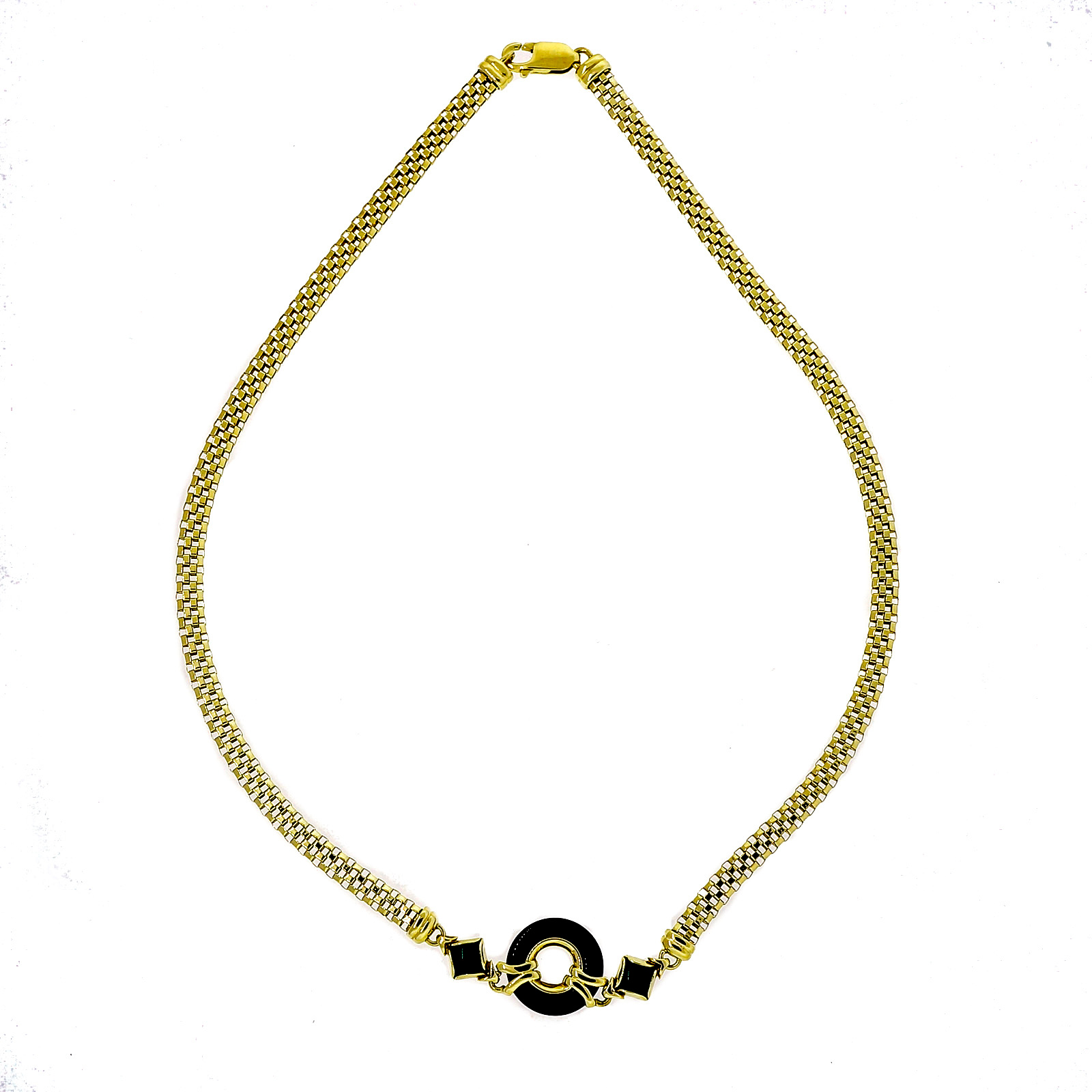 14K Yellow Gold with Onyx Chrysoprase Chain Necklace