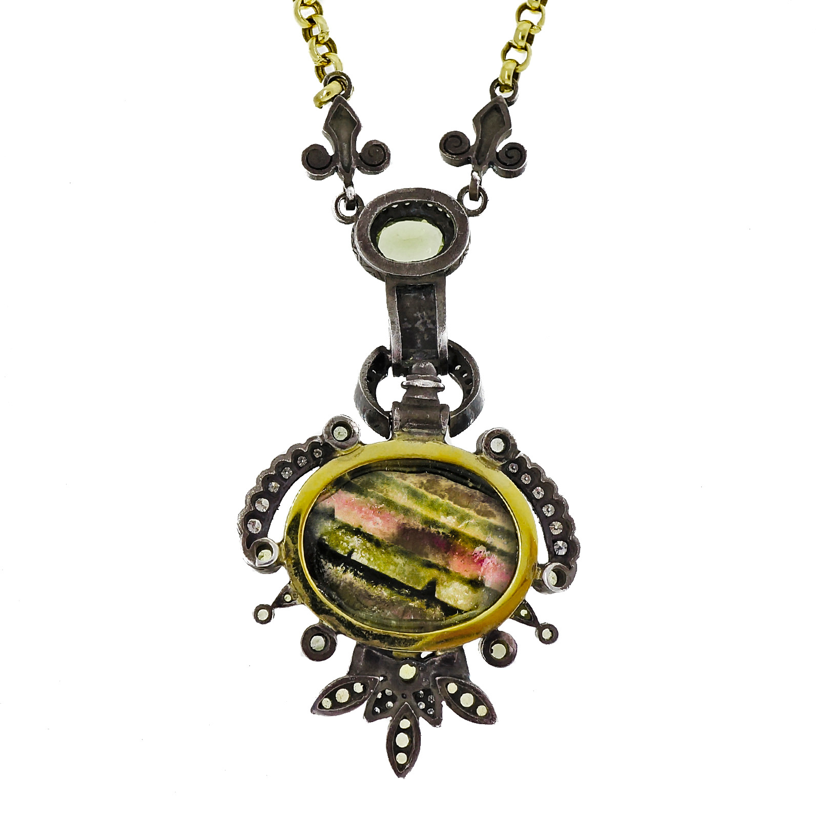 18K Yellow Gold  Silver with 27.00ct Tourmaline  Diamond Necklace