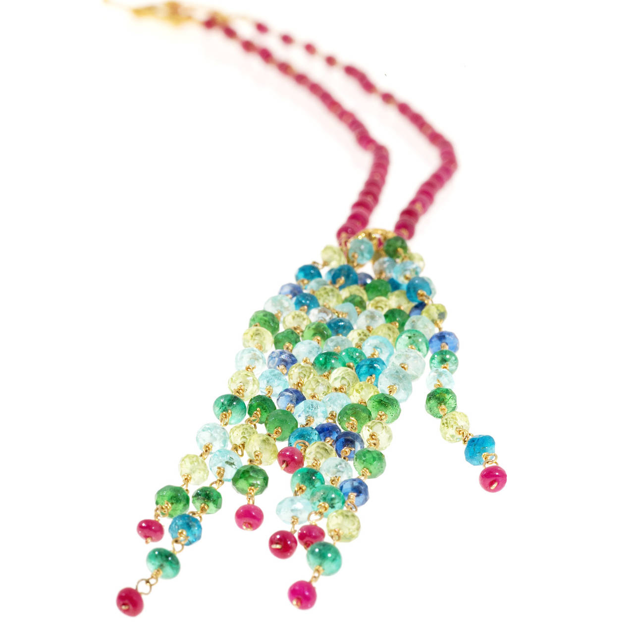 18K Yellow Gold with Ruby  Multi Stone Bead Toggle Necklace