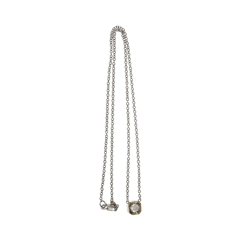 18K White Gold Octagonal Diamond Pendant Necklace