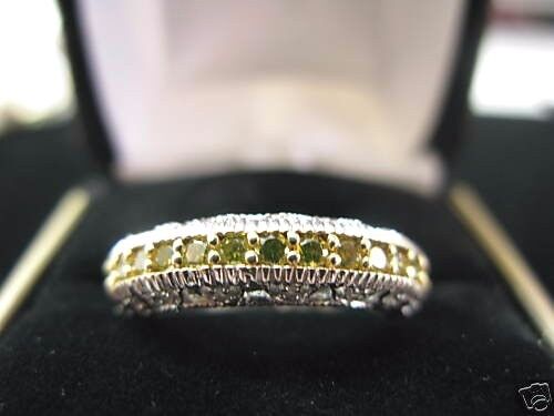Fine Milgrain White  Yellow Diamond White Gold Band Ring Size 8