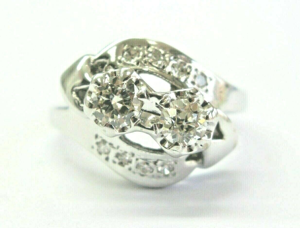Vintage Twin Old European Cut Diamond White Gold Ring .58Ct 14Kt