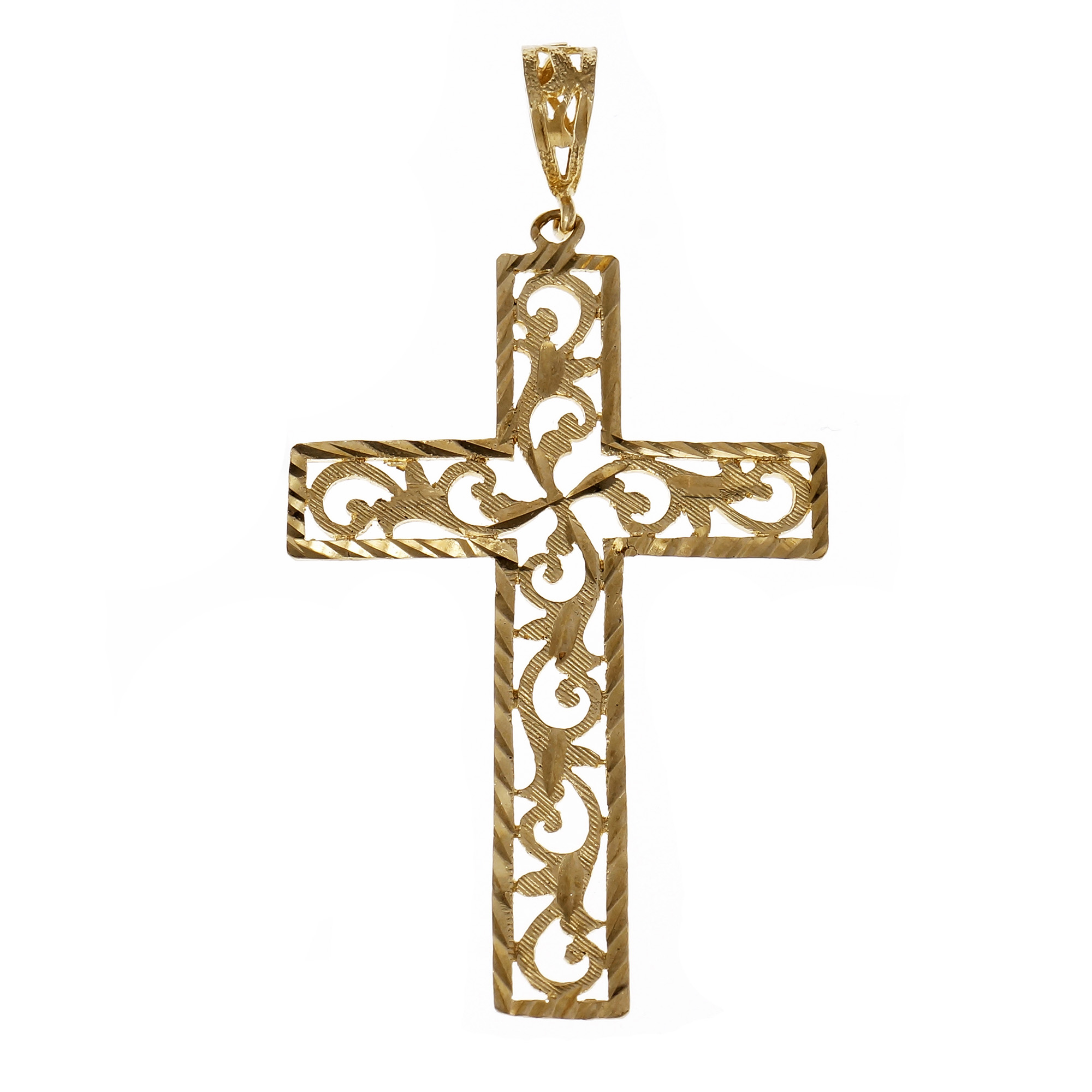 14K Yellow Gold Textured Pierce Cross Pendant 