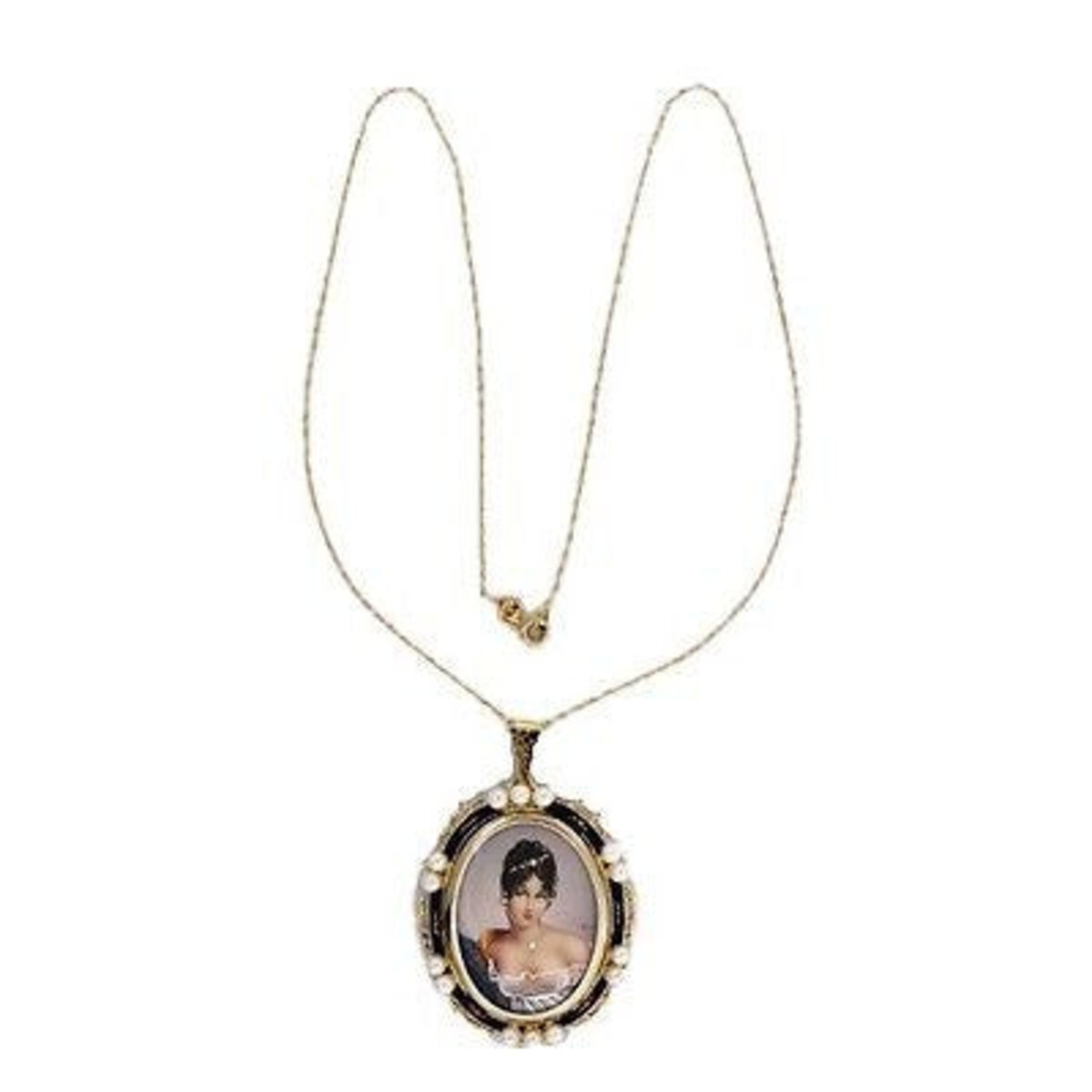 Vintage Hand Painted Woman Picture 14k Yellow Gold Cultured Pearl Pin/Pendant