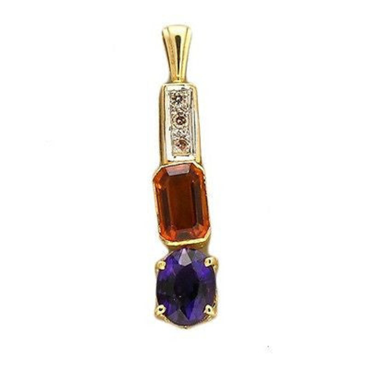 Vintage 3 Hinged Emerald Cut Orange Citrine Oval Amethyst Diamond 14K Pendant
