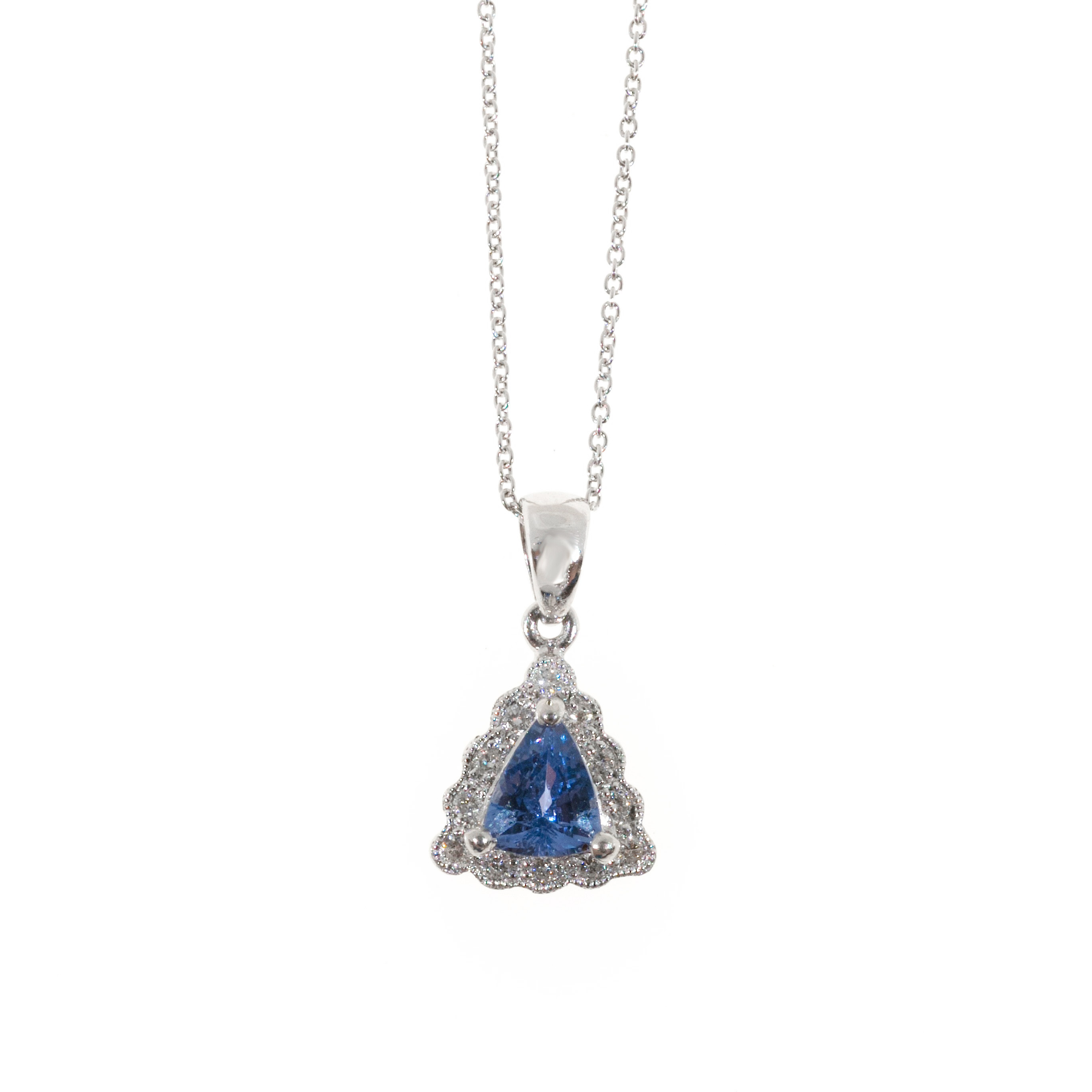 950 Platinum 0.83ct Purple Tanzanite  0.24ct Diamond Pendant Chain Neckalce 