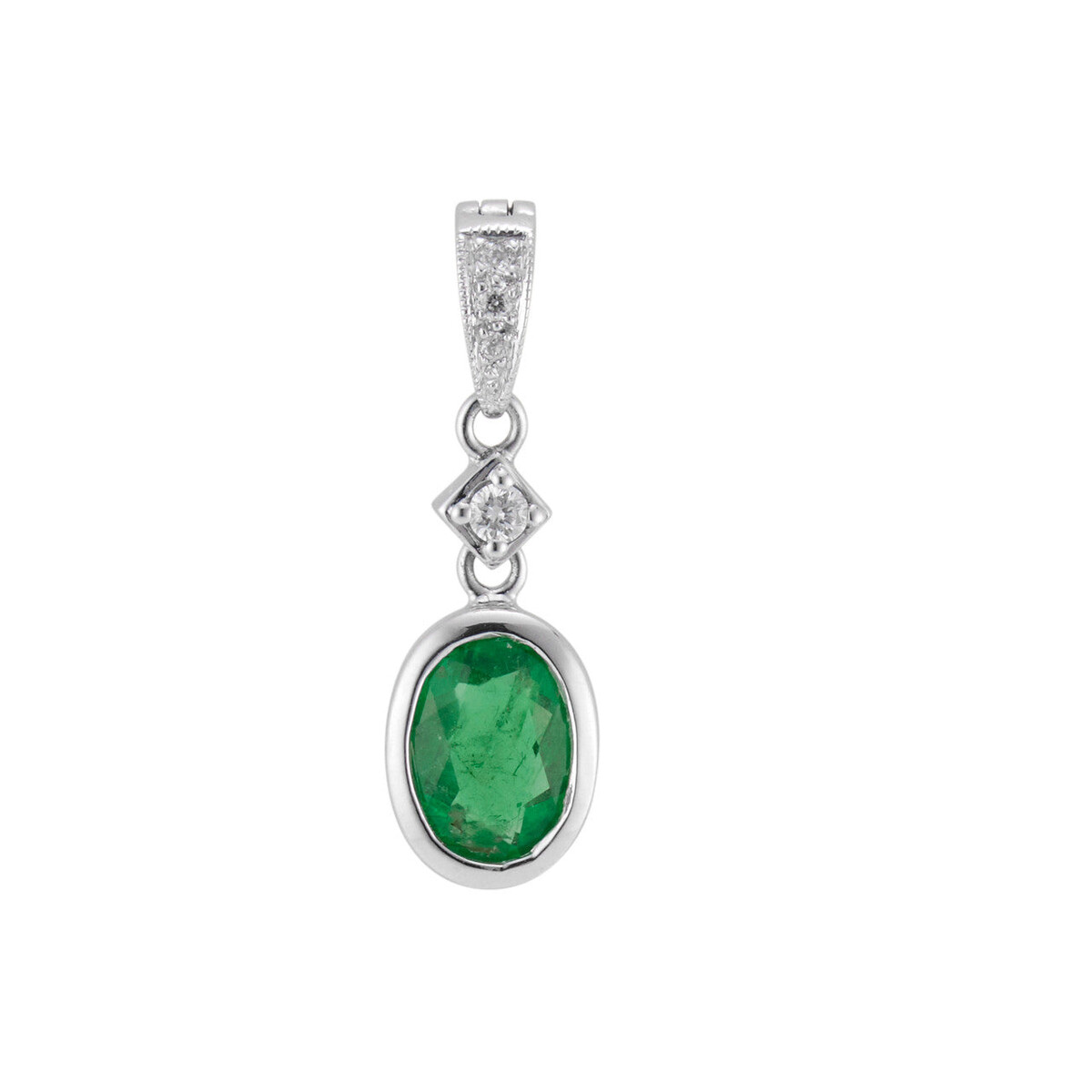 Vintage .52 Ct Gem Emerald .03 Ct Diamond 14K White Gold Pendant Hinged Enhancer