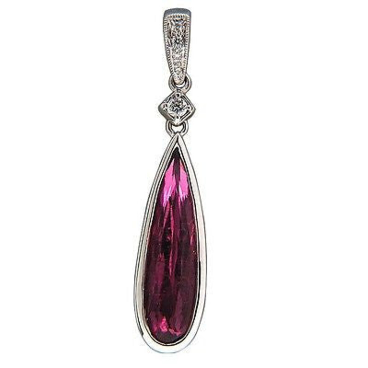 Vintage 2.44 Ct Bright Pink Tourmaline .07 Ct Diamond 14K Gold Pendant Enhancer