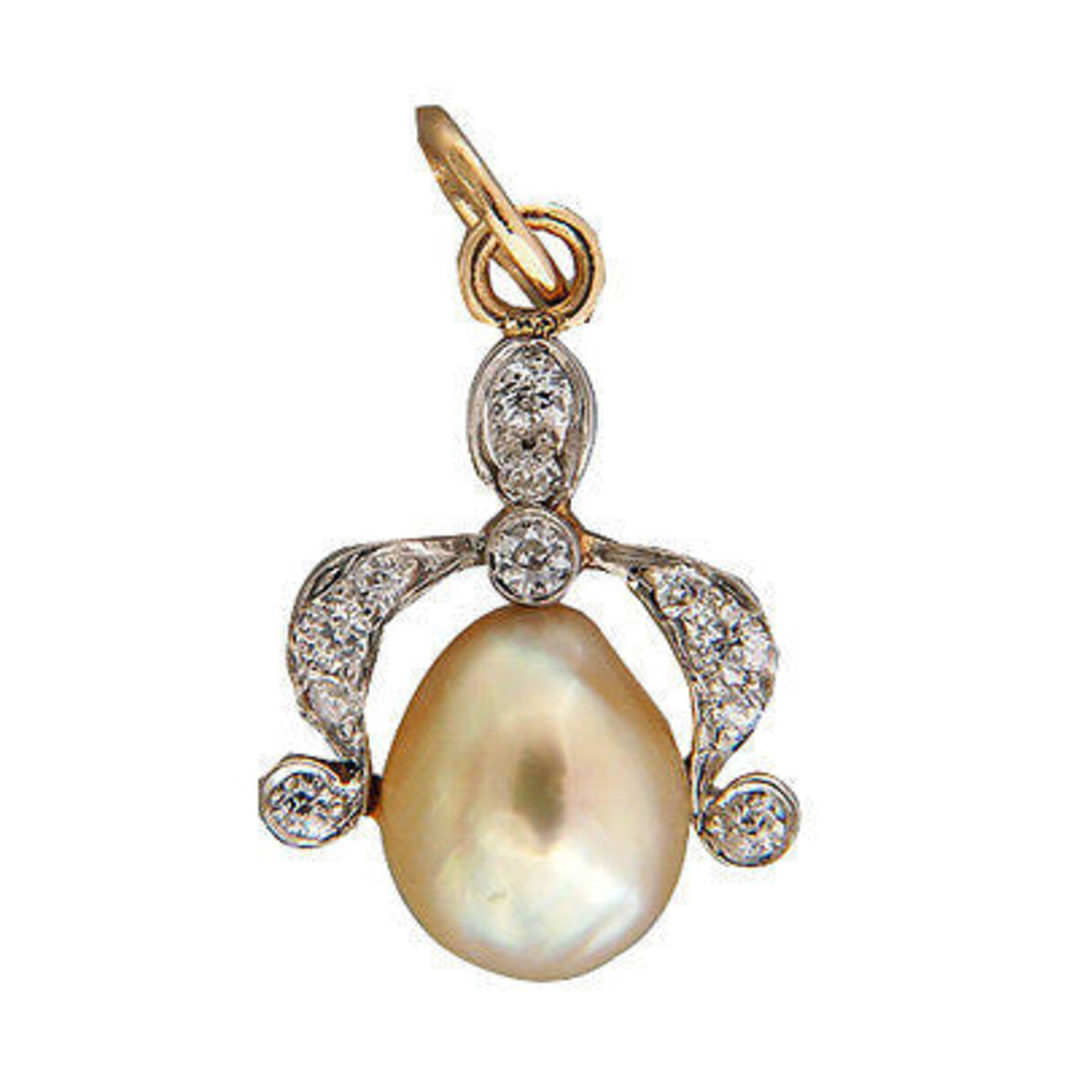 Vintage 14K Yellow Gold with Cultured Pearl & 0.15 Ct Diamond Pendant