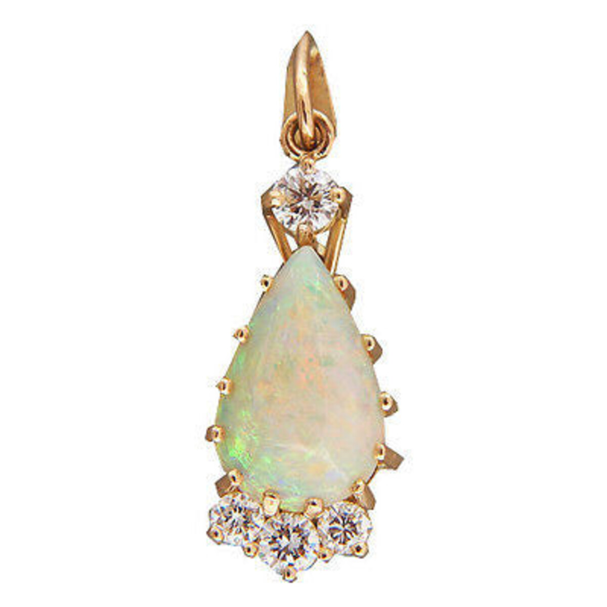 Vintage 1.50 Ct Fine Pear Opal 14K Yellow Gold Handmade .30 Ct Diamond Pendant