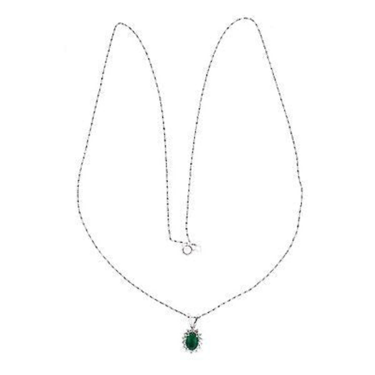 Vintage .52 Ct Bright Green Oval Emerald 0.16 Ct Diamond 14K White Gold Pendant