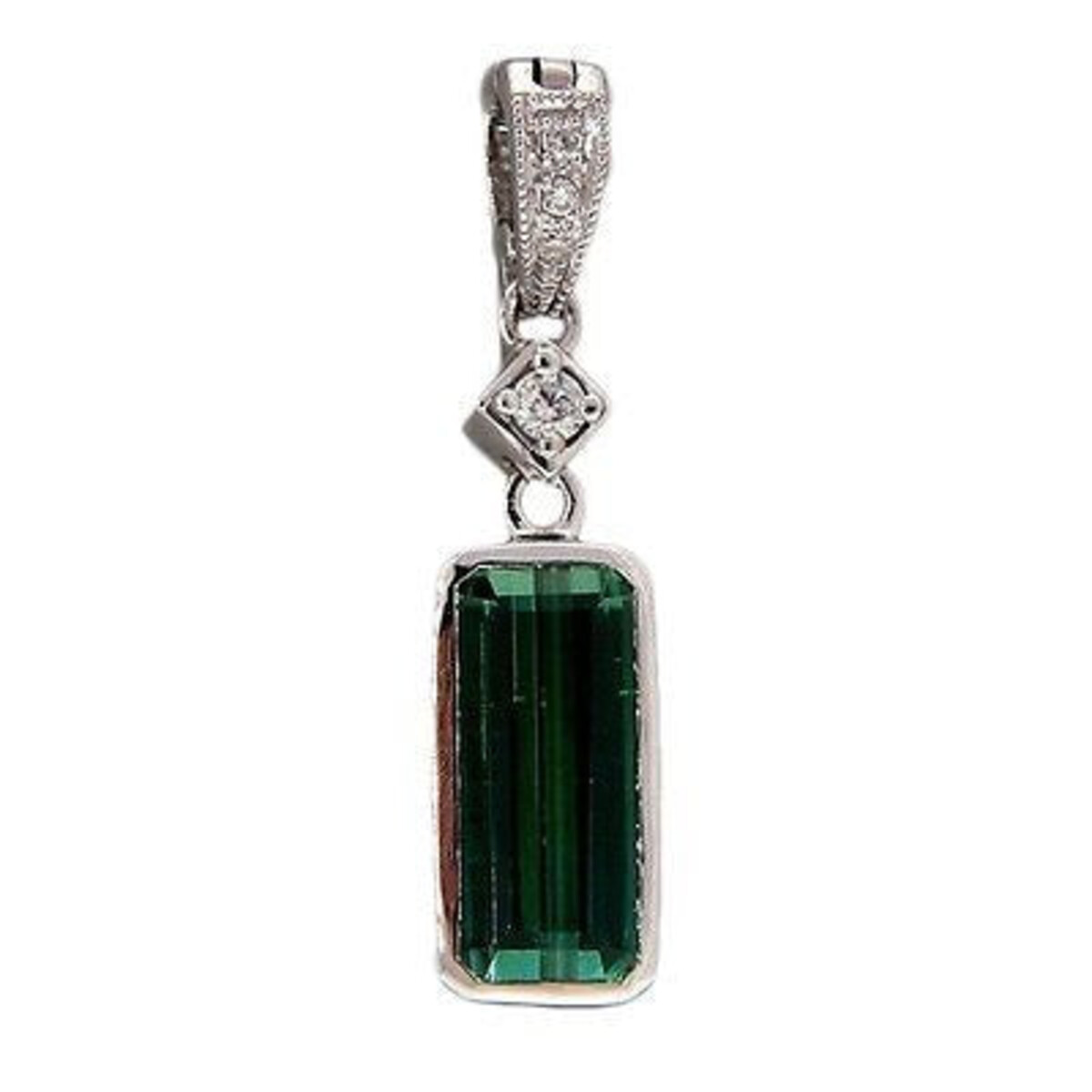 Vintage 1.34 Ct Tourmaline .06 Ct Diamond Pendant Enhancer 14K White Gold