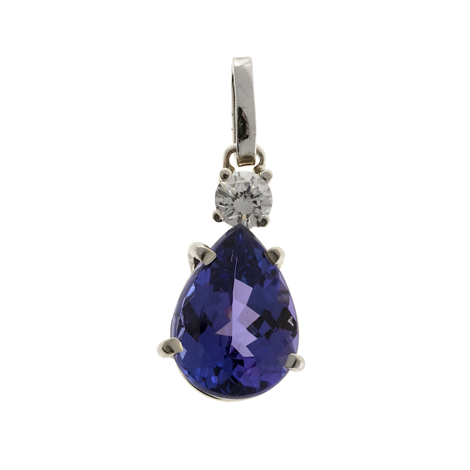 18K White Gold 3.29ct Purple Pear Tanzanite 0.16ct Diamond Pendant 