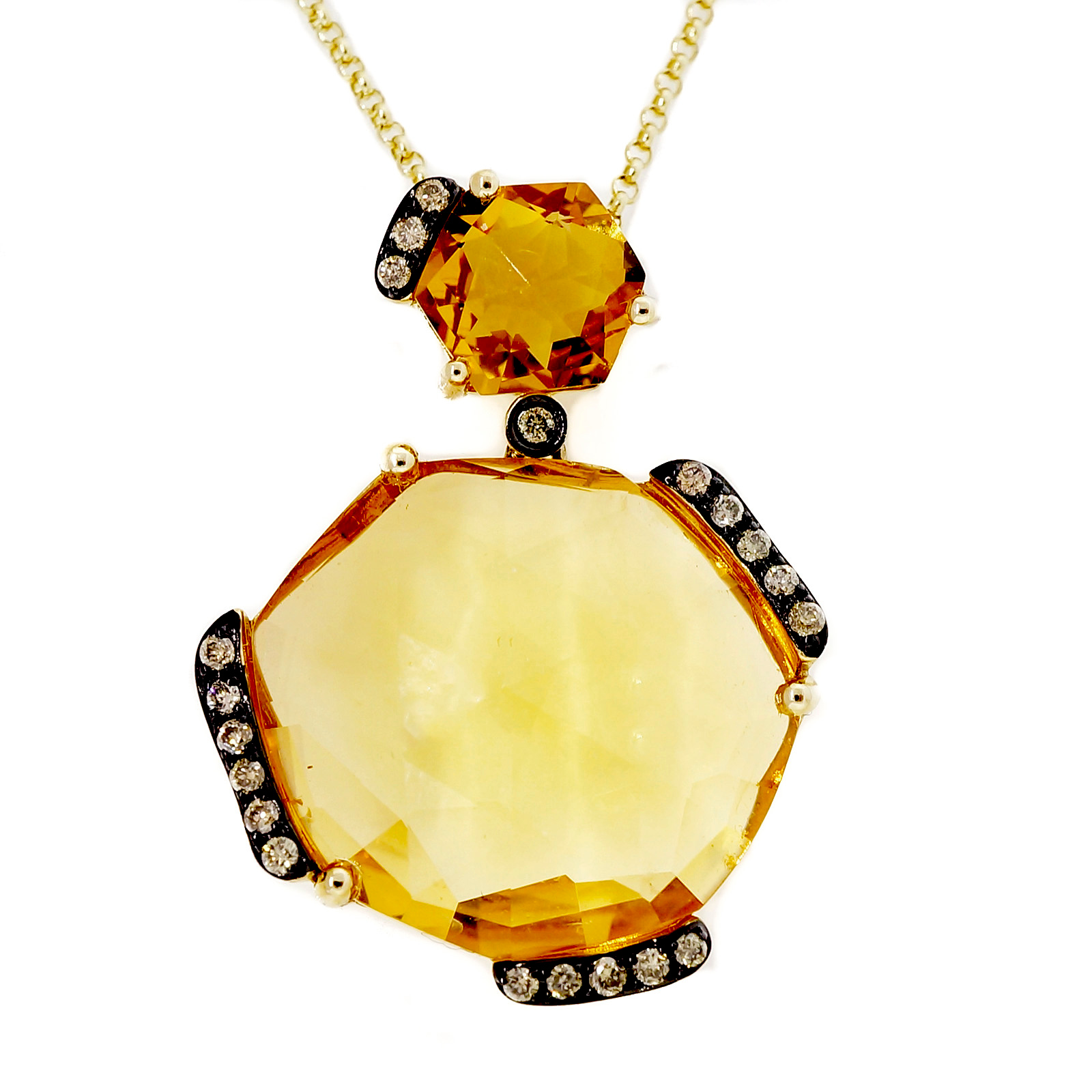 14K Yellow Gold  7.50ct Citrine Brown  Diamond Pendant