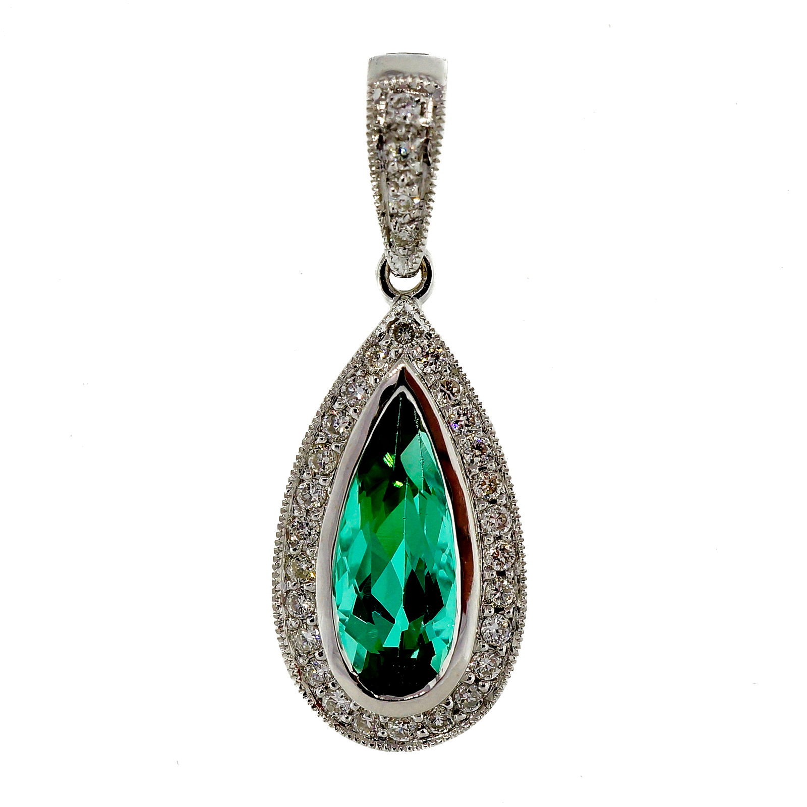 18K White Gold  1.03ct Green Tourmaline  Diamond Pendant Enhancer