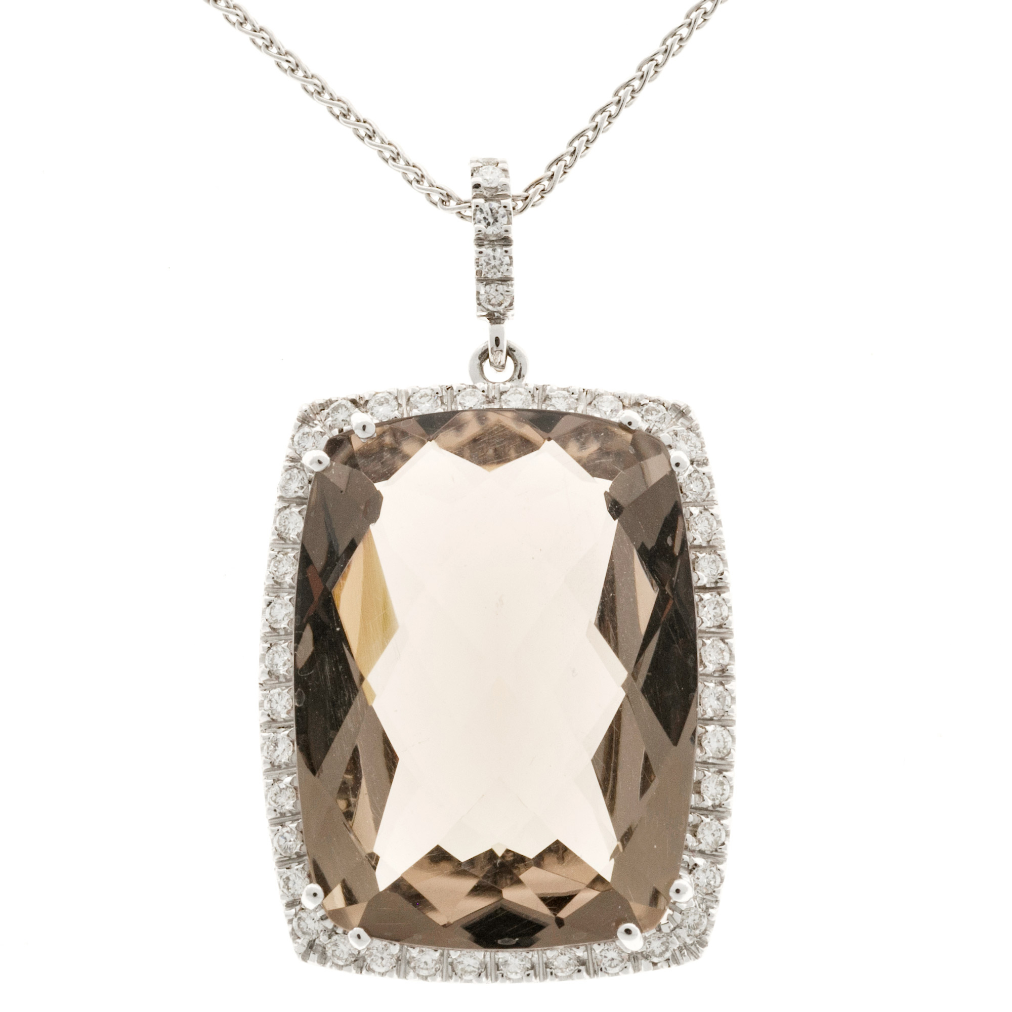 18K White Gold with 24.00ct Quartz  0.51ct Diamond Necklace