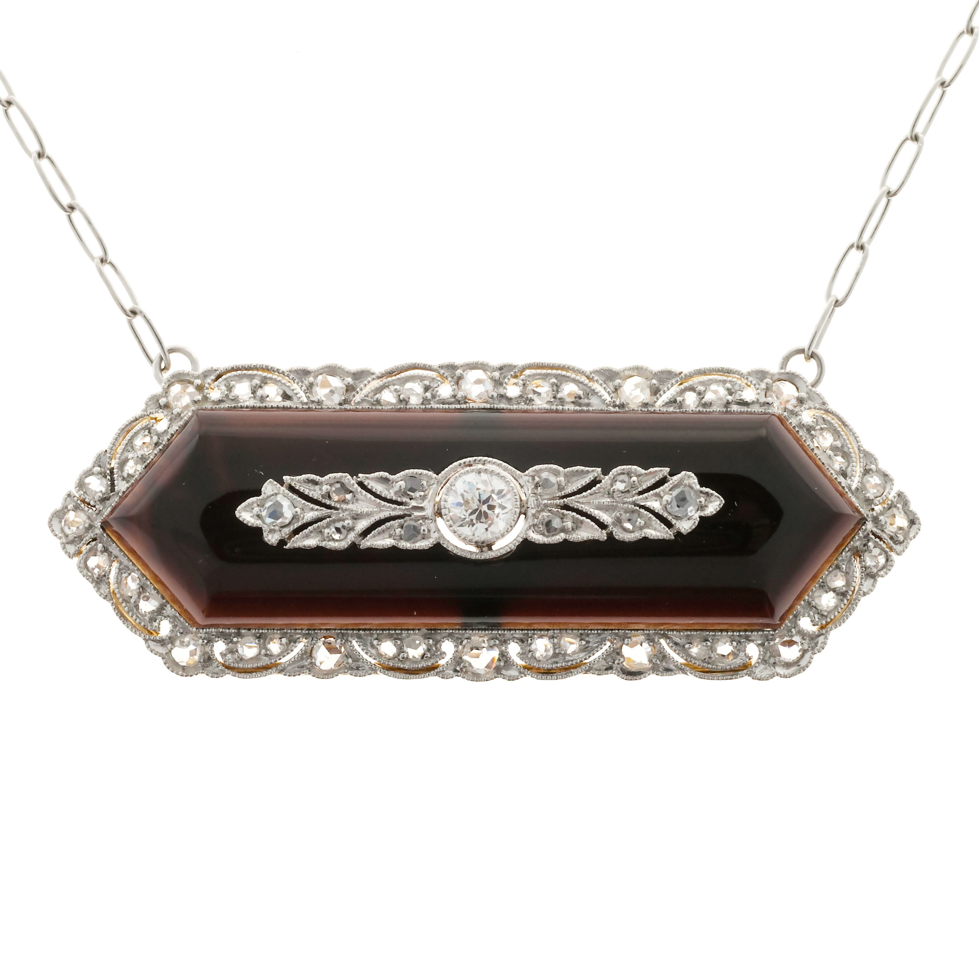 18K Yellow Gold  Platinum with Onyx  Diamond Pendant Necklace
