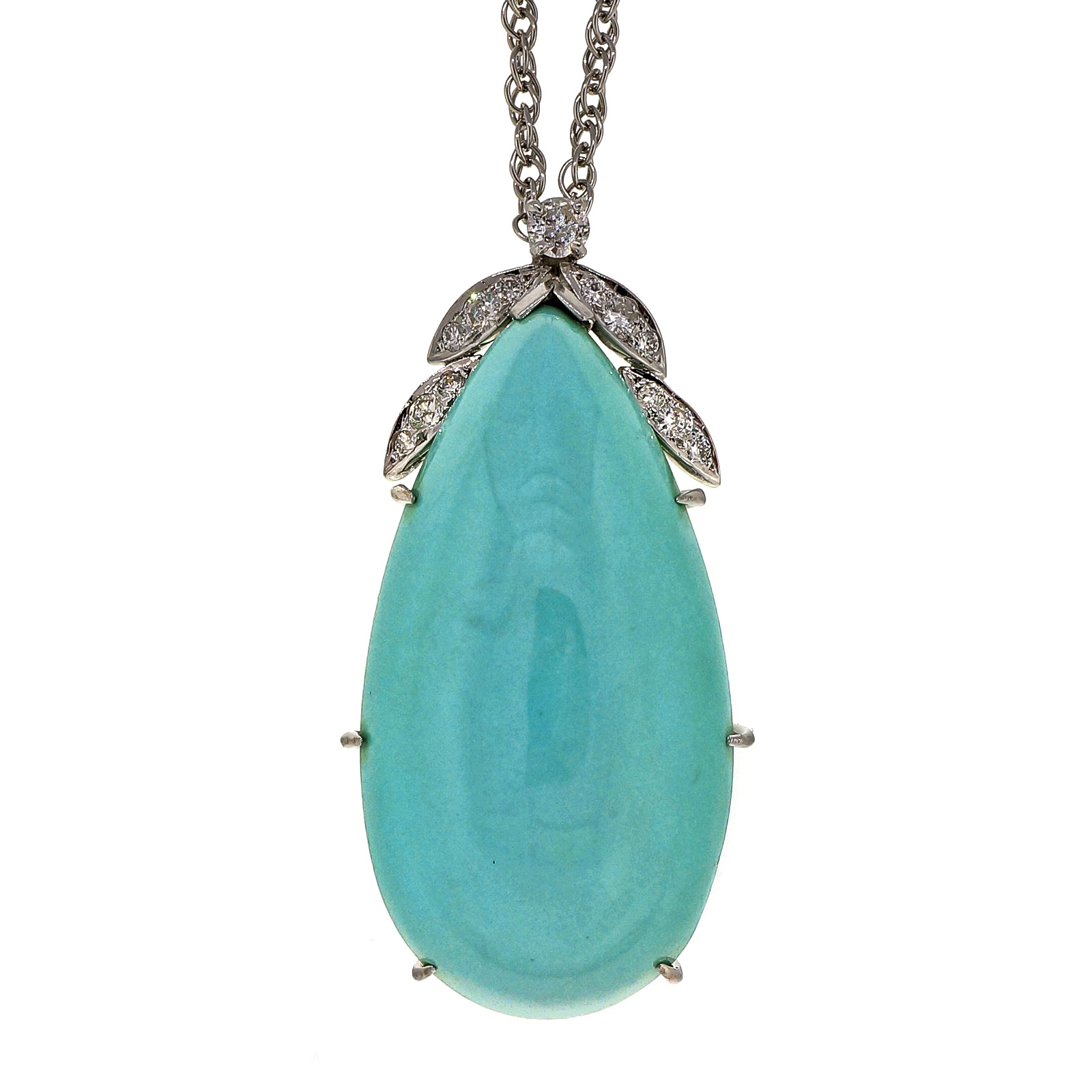 14K White Gold with Turquoise  0.53ct Diamond Necklace
