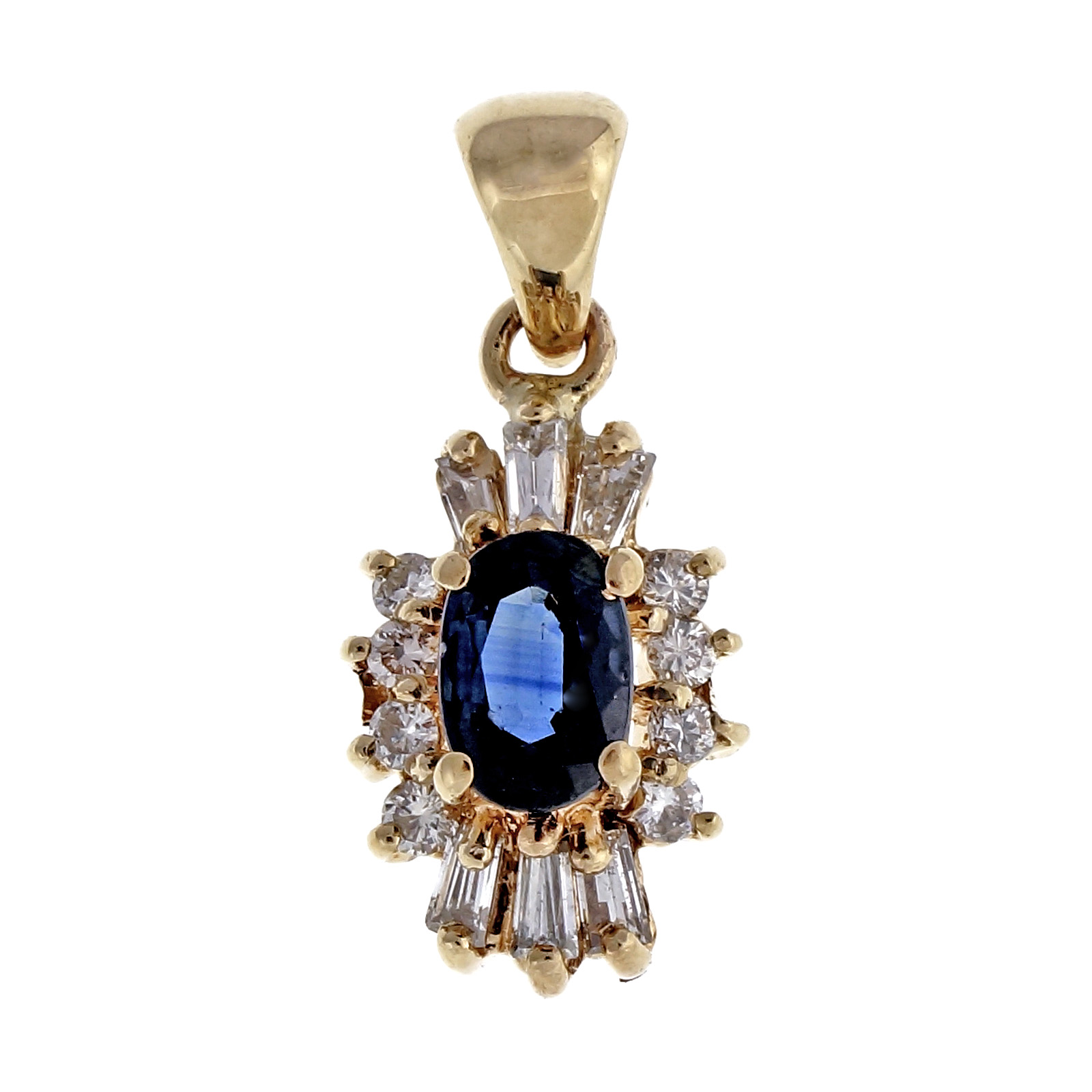 14K Yellow Gold .65ct Sapphire Diamond Vintage Pendant