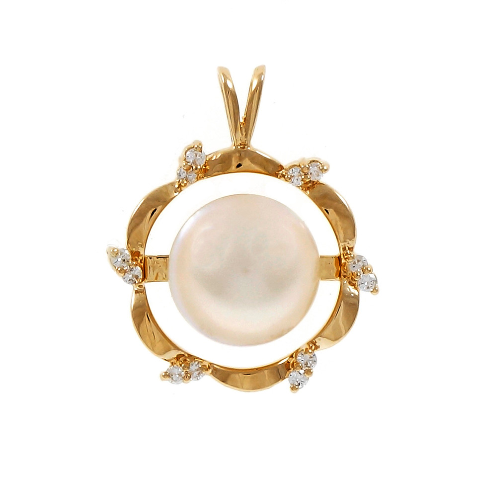 Estate Mobe Pearl Diamond Pendant 14k Yellow Gold