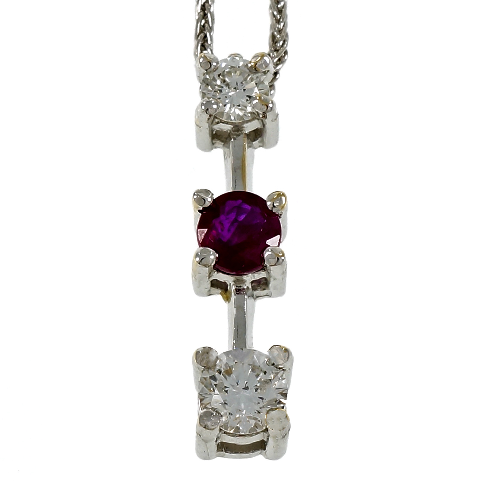 14K White Gold with Diamond  Ruby Necklace
