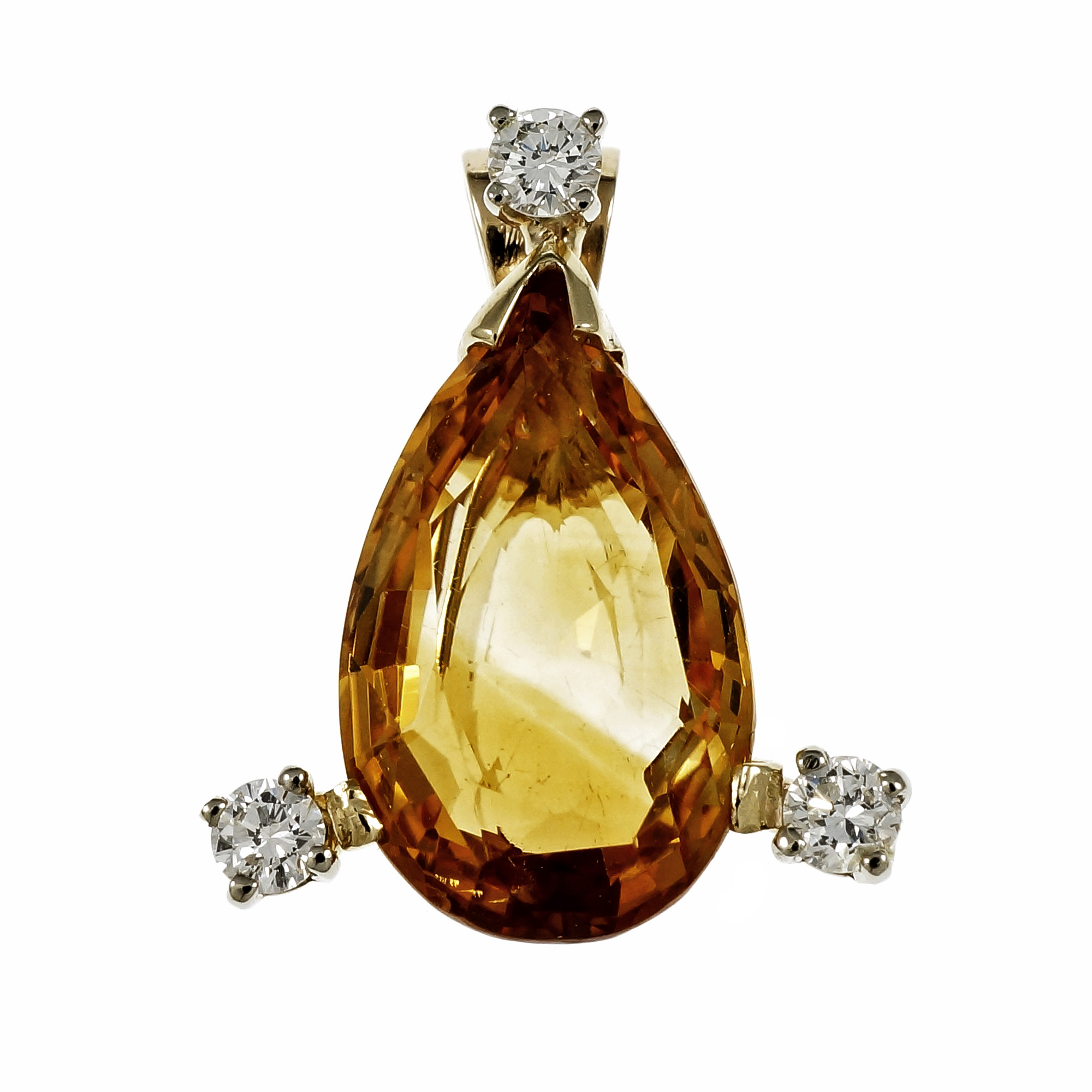 14K Yellow Gold Diamond Yellow Orange Citrine Pendant 