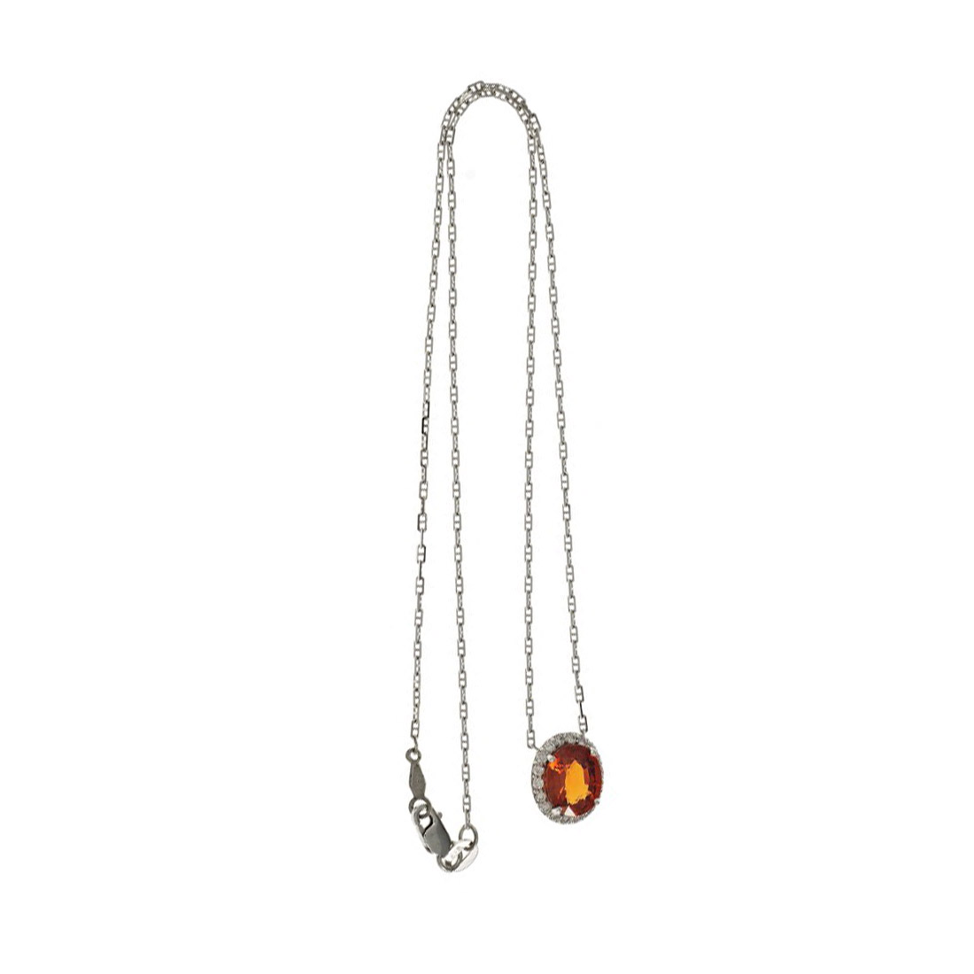 18K and 14K White Gold Orange Spessartite Garnet Diamond Halo Pendant Necklace