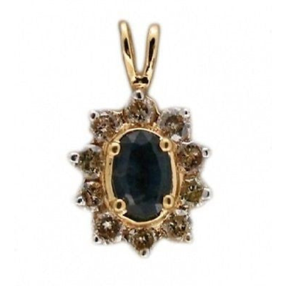 Estate Classic Blue Oval Sapphire & Bright White Full Cut Round Diamond Pendant