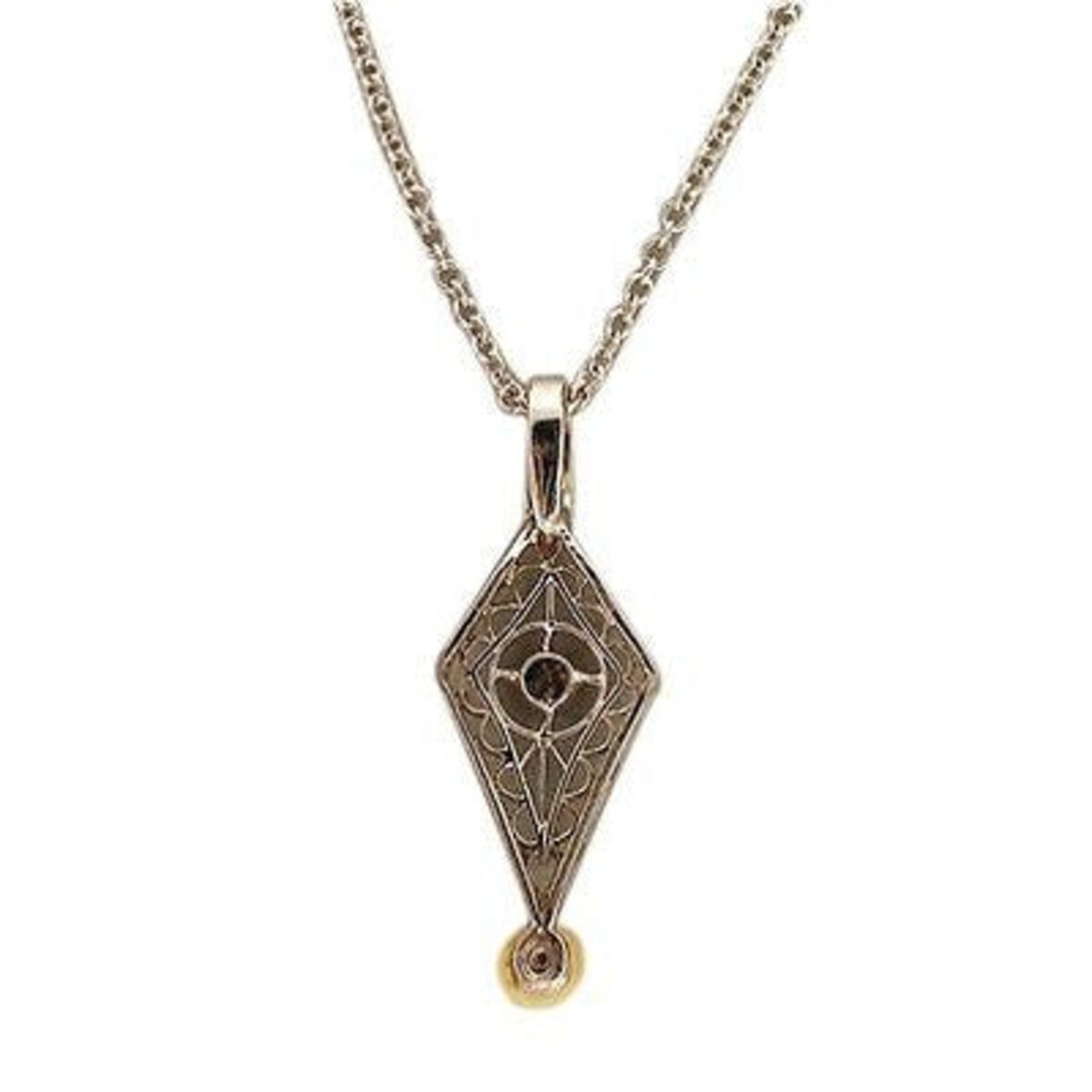 Estate Art Deco Platiunum Filigree Natural Akoya Pearl Diamond Pendant Chain