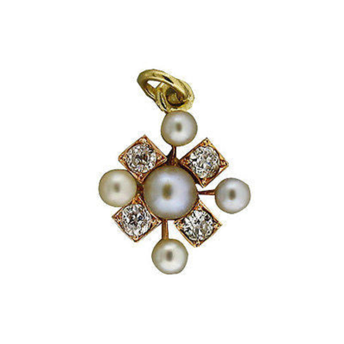 14K Rose Gold Silvery White Pearl & 0.20 Ct Old Mine Diamond Pendant