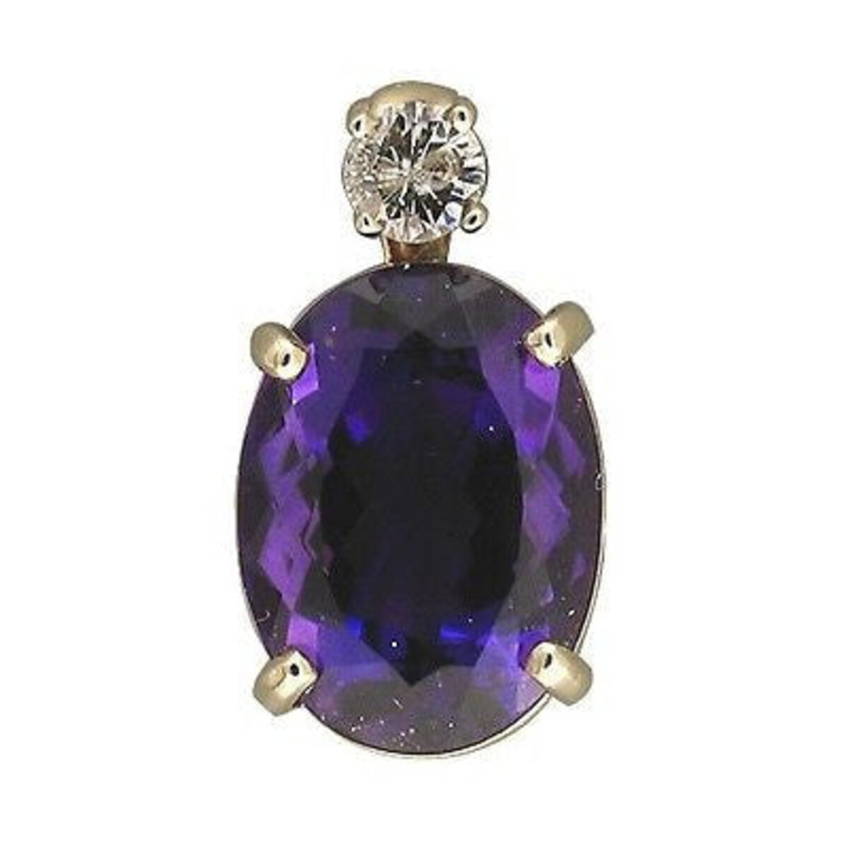 Vintage 8.75 Ct Fine Oval Deep Red Purple Amethyst Round Diamond 14K Gold Pendant